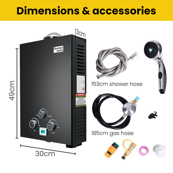 Water Heaters Thermomate Portable Gas Outdoor Camping Hot Water Heater System With 12V Pump Shower Head Black