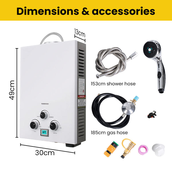 Water Heaters Thermomate Portable Gas Outdoor Camping Hot Water Heater System With 12V Pump Shower Head White