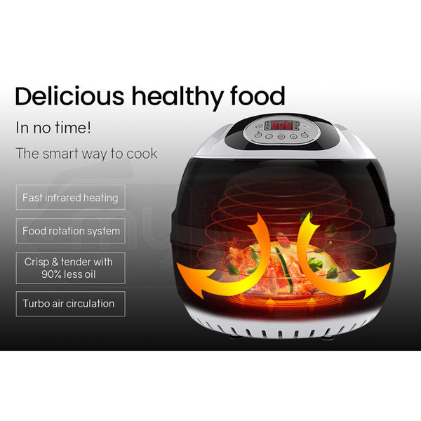 Air Fryers Eurochef 10L Electric Digital Air Fryer With Rotisserie Rotating Basket Rack And Tongs White