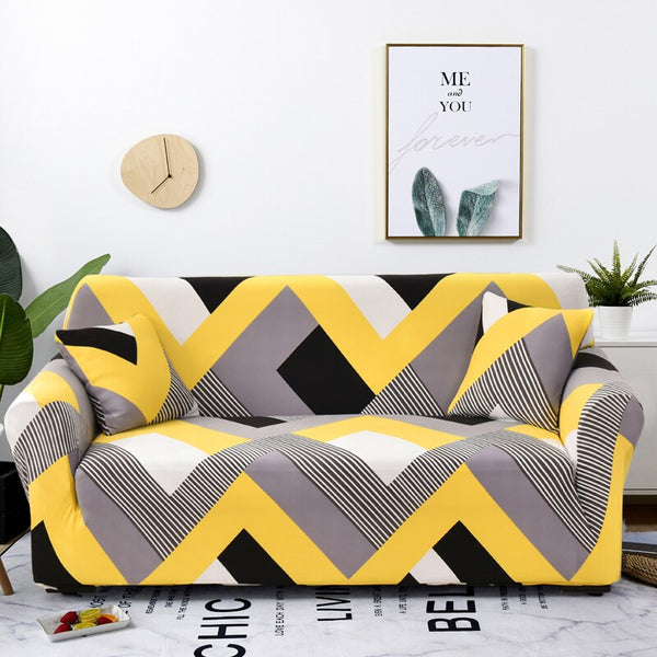 Slipcovers 2 Seater Sofa Cover Yellow Wave Style Elastic Stretchable Slipcover For Furniture