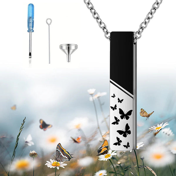 Necklaces & Pendants Cremation Jewelry Urn Necklace For Ashes Bar Butterfly Pendant Stainless Steel Locket