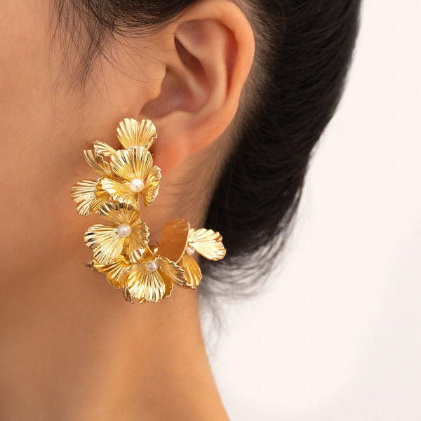 Earrings Multi Layered Flower C Shaped Alloy Baked Paint Fashion Accessories