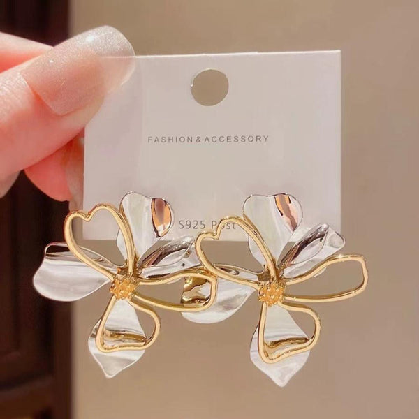 Earrings Metal Cold Wind Flower For Women Personalised Alloy Accessory