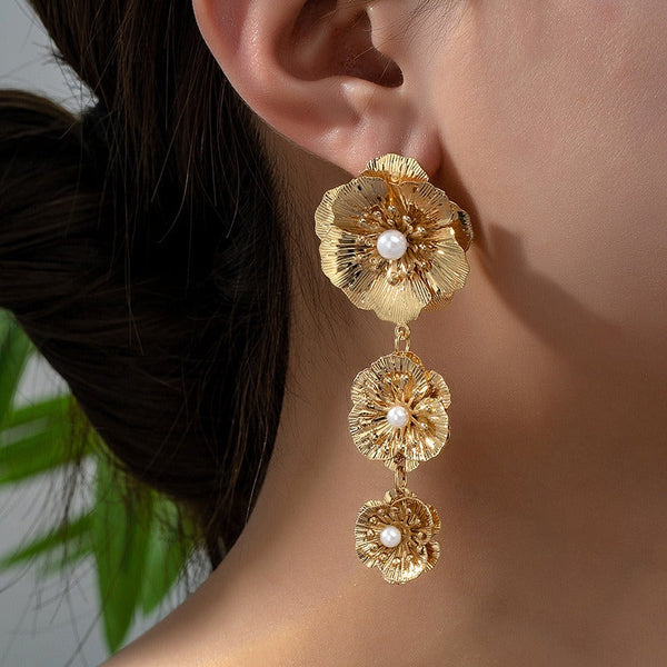 Earrings Flower Shaped Elegant Three Design For Fashion Commuting