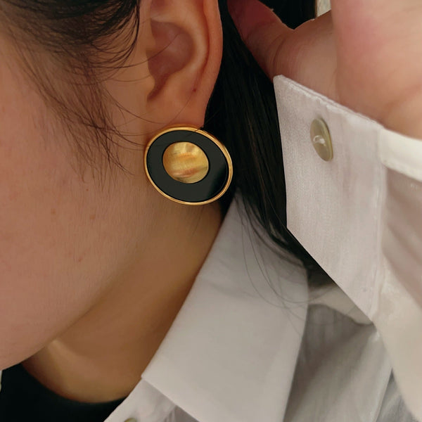 Earrings Brushed Black , Fashionable Retro Hong Kong High End Simple