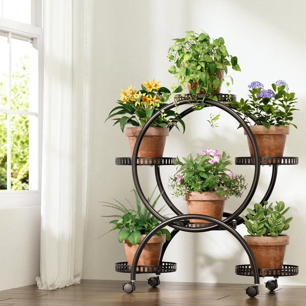 Plant Stands Artiss Plant Stand 6 Tier Metal Flower Pot Rack Wheels