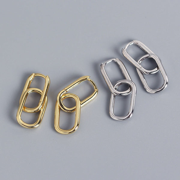 Earrings S925 Sterling Silver Geometric Square Paperclip Convertible Link Hoop