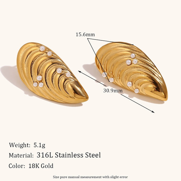 Earrings Shell Mussel Stainless Steel 18K Gold Plated Fashion Jewelry