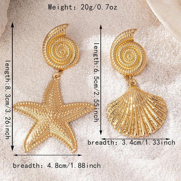 Earrings Gold Metallic Starfish Shell With Personalised High End Temperament