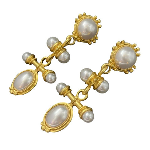 Earrings Medieval Long Retro Palace Style Pearl With 925 Silver Needle