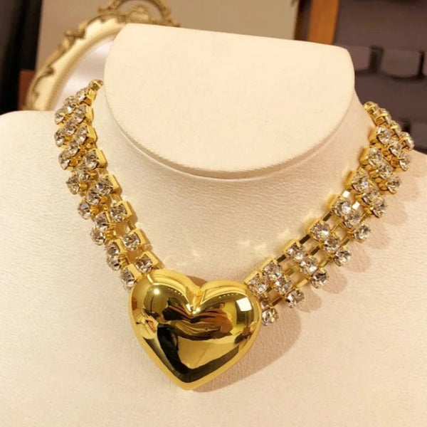 Necklaces & Pendants Fashionable Multi Layer Heart Crystal Inlaid Necklace Luxury Choker Jewelry