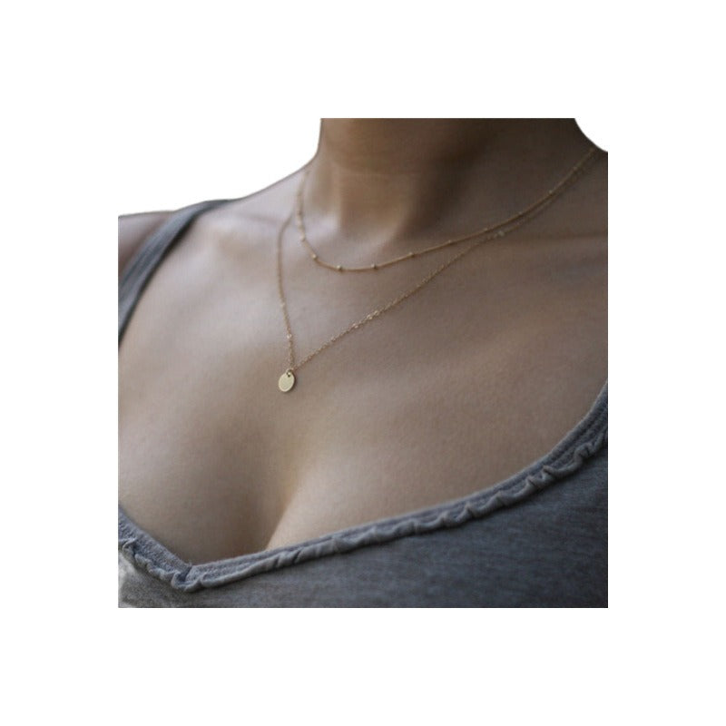 Necklaces & Pendants Double Layer Copper Bead Sequin Necklace Collarbone Chain Alloy Material