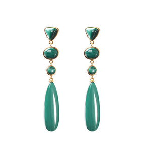 Earrings Slender Minimalist Women's Fashion With S925 Silver And Malachite