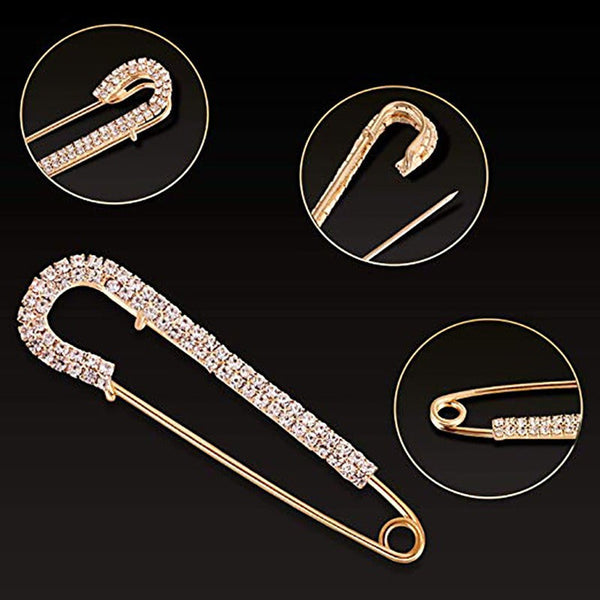 Brooches One Line Set Brooch Double Headed Pearl Zircon Anti Glare Large Safety Pin