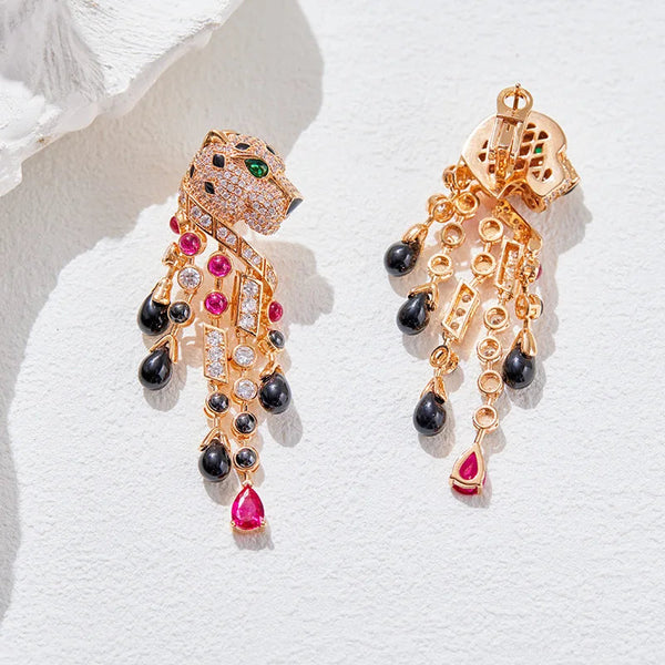 Earrings Leopard Heavy Industry Gold Plated With Zircon For Women