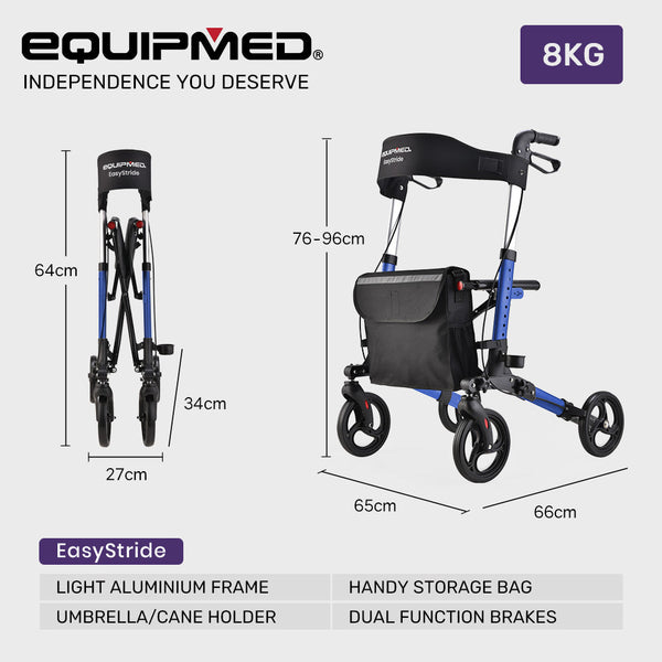 Walkers & Canes Equipmed Easystride Quick Fold Aluminium Rollator Blue