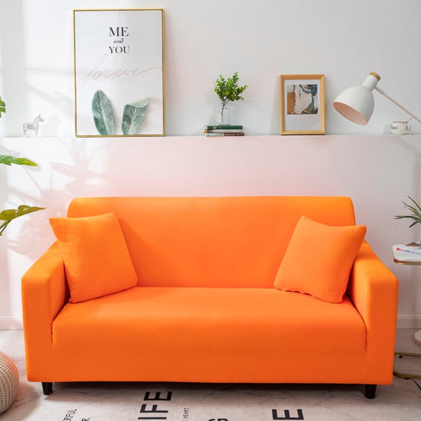 Slipcovers 3 Seater Sofa Cover Plain Orange Elastic Stretchable Slipcover For Living Room