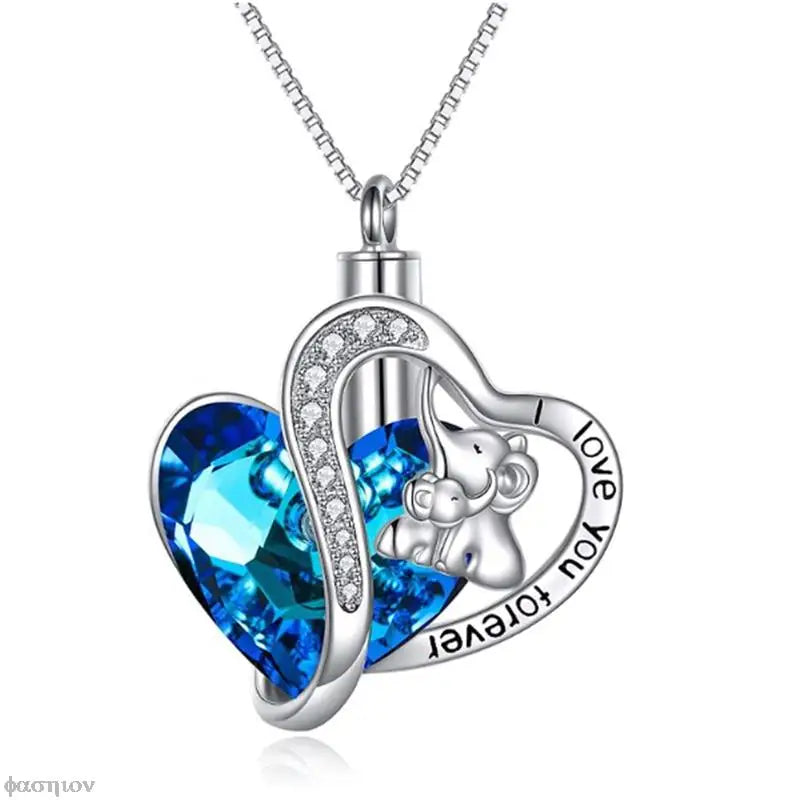 Necklaces & Pendants Elephant Double Heart Blue Crystal Pendant Ash Holder Memorial Necklace