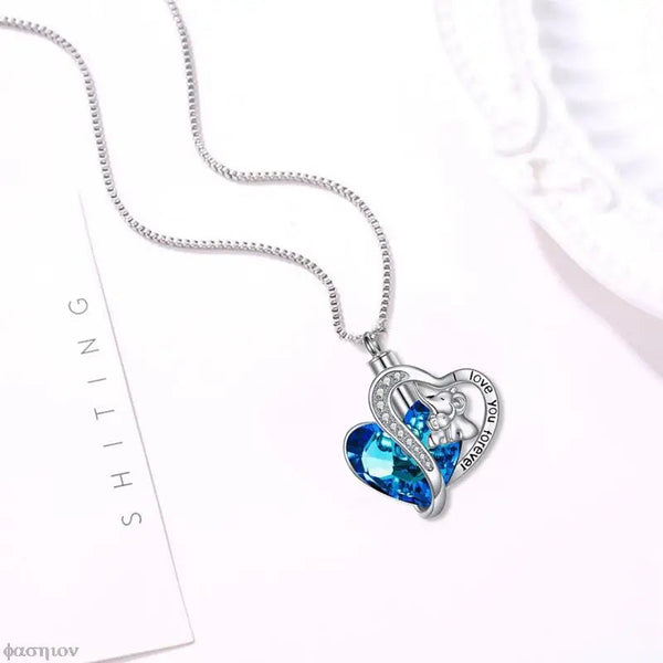 Necklaces & Pendants Elephant Double Heart Blue Crystal Pendant Ash Holder Memorial Necklace