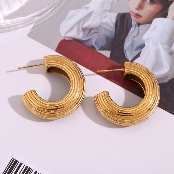 Earrings European And American Fashion Retro C Shaped Brushed Gold Finish