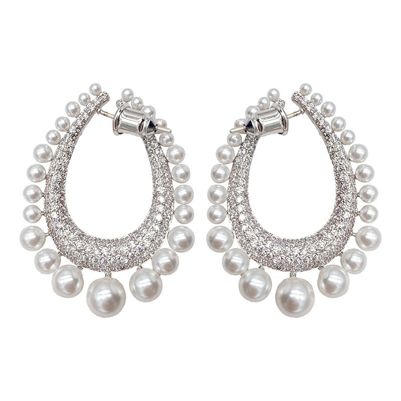 Earrings Pearl Water Drop With Diamond Inlay For Fashion Jewellery Collection