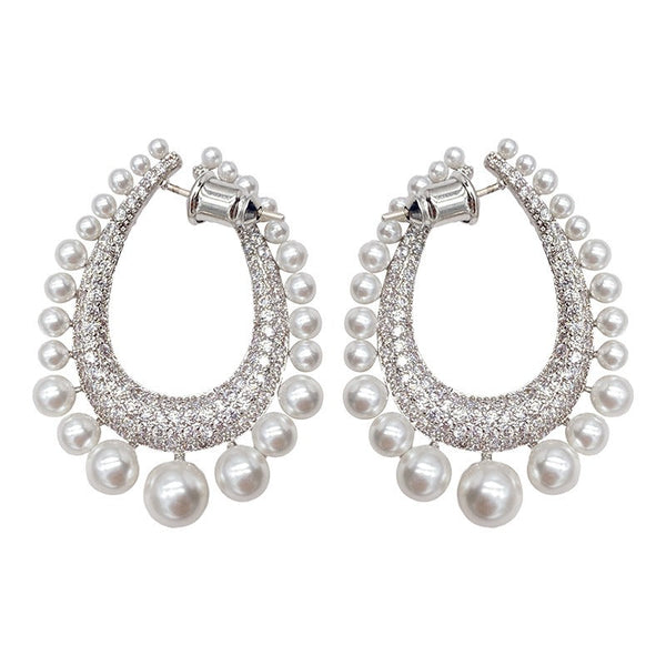 Earrings Pearl Water Drop With Diamond Inlay For Fashion Jewellery Collection