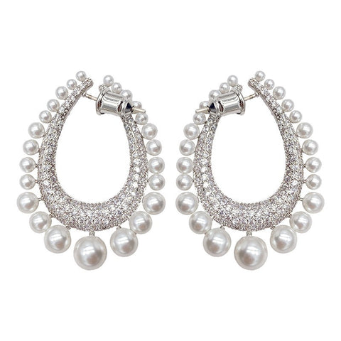 Earrings Pearl Water Drop With Diamond Inlay For Fashion Jewellery Collection