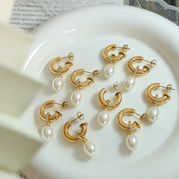 Earrings Imitation Pearl C Shaped Titanium Steel Non Fading Accessories