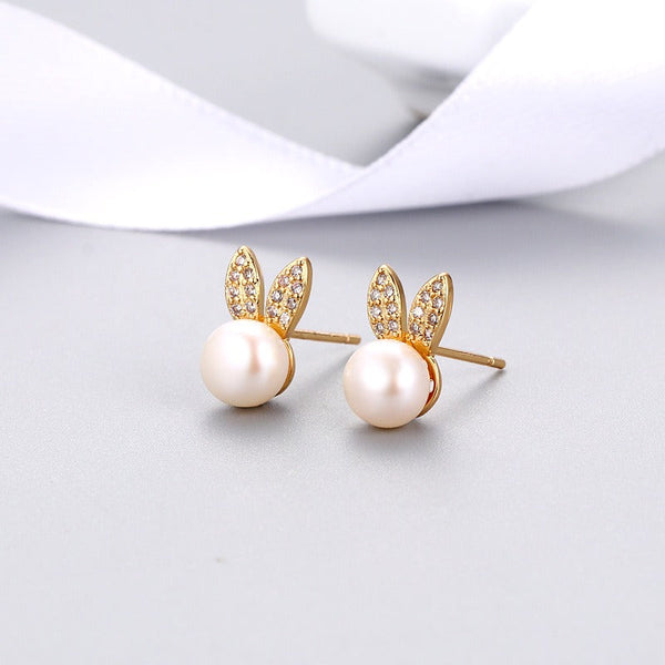 Earrings Cute Little Rabbit Girl Zircon Pearl Fashionable Stylish Accessories