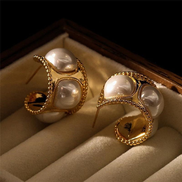 Earrings C Shaped Pearl Elegant Hoop Women Ladies Accessories