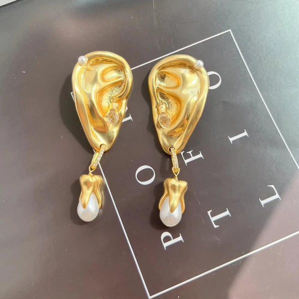 Earrings Abstract Facial Features Ears Clips Hoops Women Ladies Jewelry