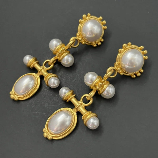 Earrings Medieval Long Retro Palace Style Pearl With 925 Silver Needle