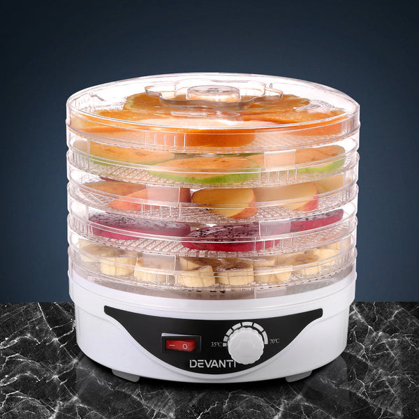 Dehydrators Devanti 5 Trays Food Dehydrator Fruit Pet Beef Jerky Dryer White