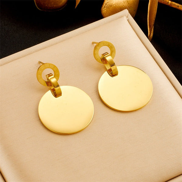 Earrings Geometric Circular Gold Plated Titanium Steel Women's For Everyday Wear