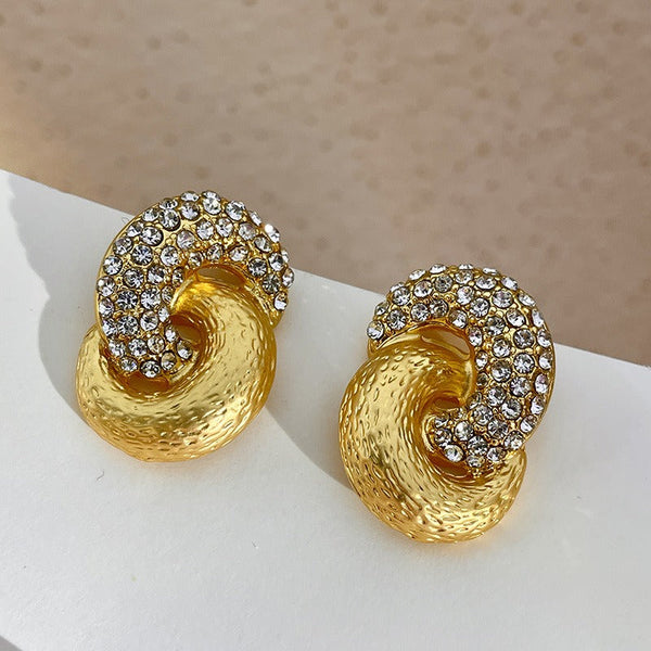 Earrings Sparkling Diamond Gold Entangled Knot Jewelry New Fashion Accessories