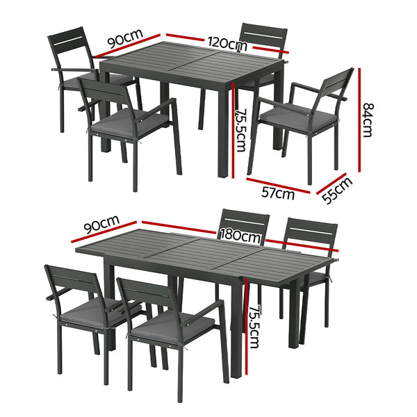 Outdoor Dining Sets Gardeon Outdoor Dining Set 5 Piece Aluminum Extendable Table Setting Black