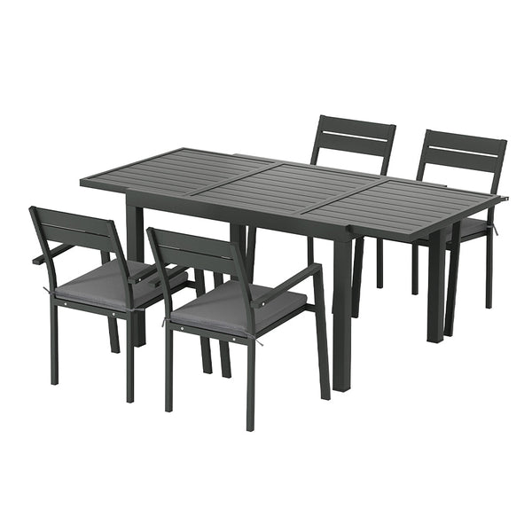 Outdoor Dining Sets Gardeon Outdoor Dining Set 5 Piece Aluminum Extendable Table Setting Black