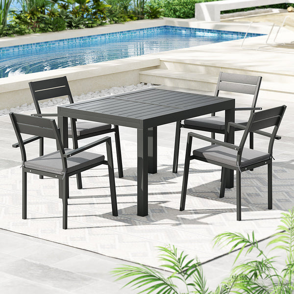 Outdoor Dining Sets Gardeon Outdoor Dining Set 5 Piece Aluminum Extendable Table Setting Black