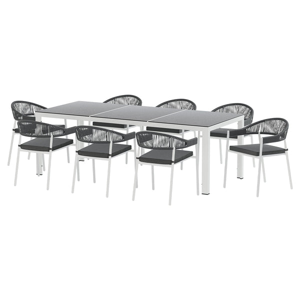 Outdoor Dining Sets Gardeon Outdoor Dining Set 9 Piece Steel Table Chairs Setting White