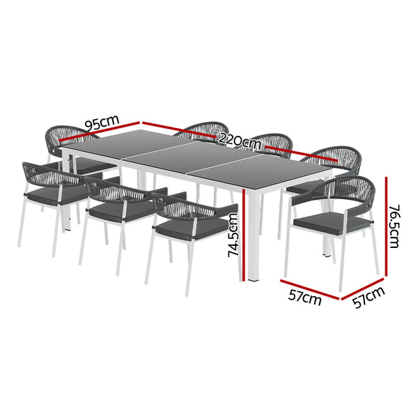 Outdoor Dining Sets Gardeon Outdoor Dining Set 9 Piece Steel Table Chairs Setting White