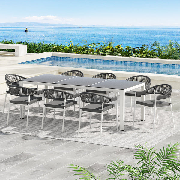 Outdoor Dining Sets Gardeon Outdoor Dining Set 9 Piece Steel Table Chairs Setting White