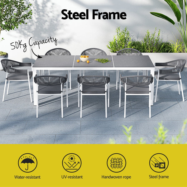 Outdoor Dining Sets Gardeon Outdoor Dining Set 9 Piece Steel Table Chairs Setting White