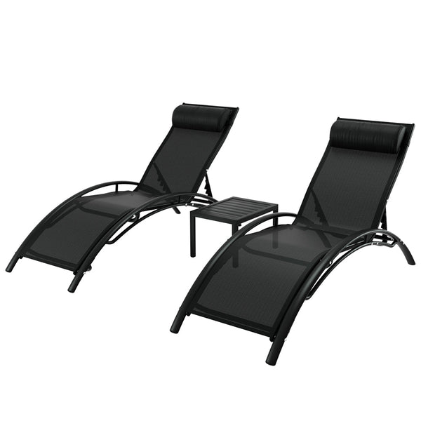 Loungers Gardeon 3Pc Sun Lounge Outdoor Lounger Steel Table Chairs Patio Furniture Garden