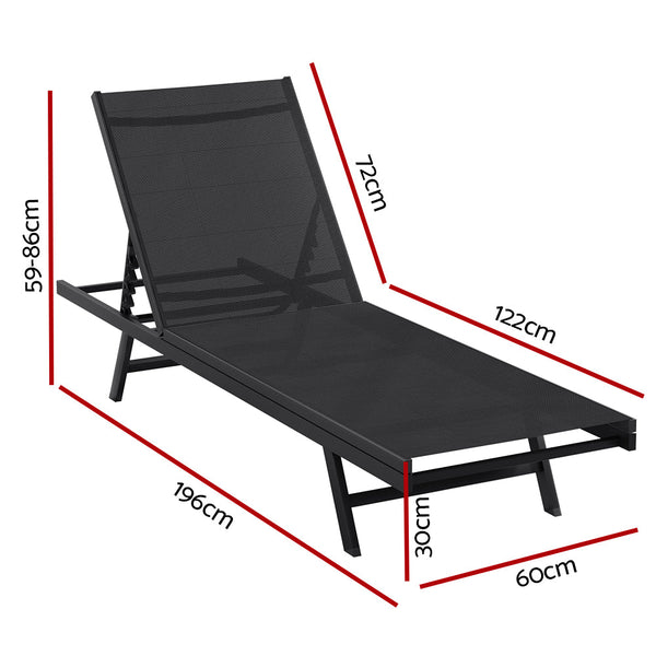 Loungers Gardeon Sun Lounge Outdoor Lounger Steel Beach Chair Patio Furniture Black