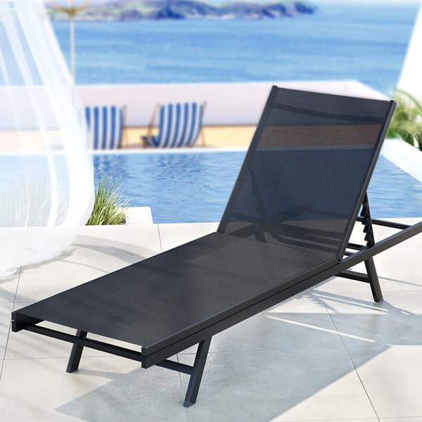 Loungers Gardeon Sun Lounge Outdoor Lounger Steel Beach Chair Patio Furniture Black