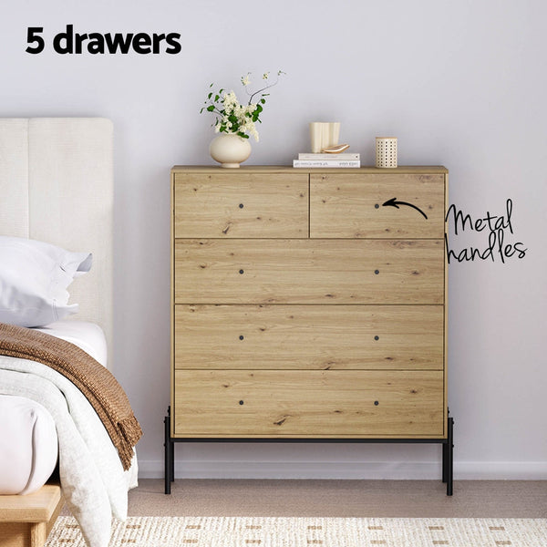 Dressers & Chests of Drawers Artiss 5 Chest Of Drawers Arno Pine