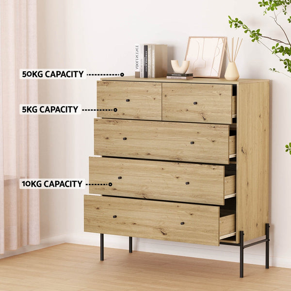 Dressers & Chests of Drawers Artiss 5 Chest Of Drawers Arno Pine