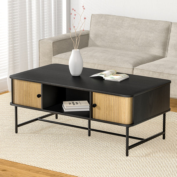 Coffee Tables Artiss Coffee Table Sliding Drawer Door Black Boris