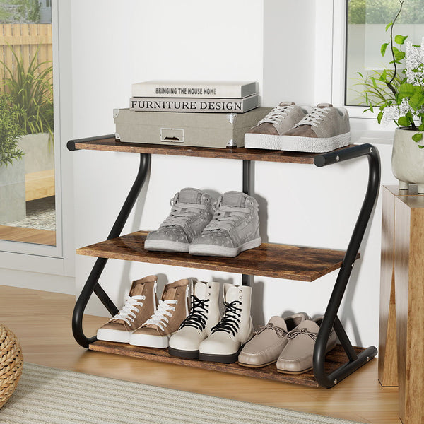 Shoe Racks Artiss Shoe Rack Storage Shelves Organiser 3 Tiers Stand Industrial Black