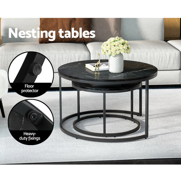 Coffee Tables Artiss Nesting Coffee Table Set Of 2 Marble Effect Tika